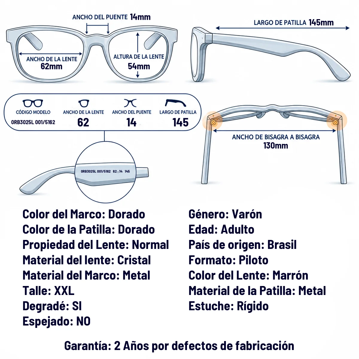 Ray-Ban Rb3025l 001/51-62-XXL