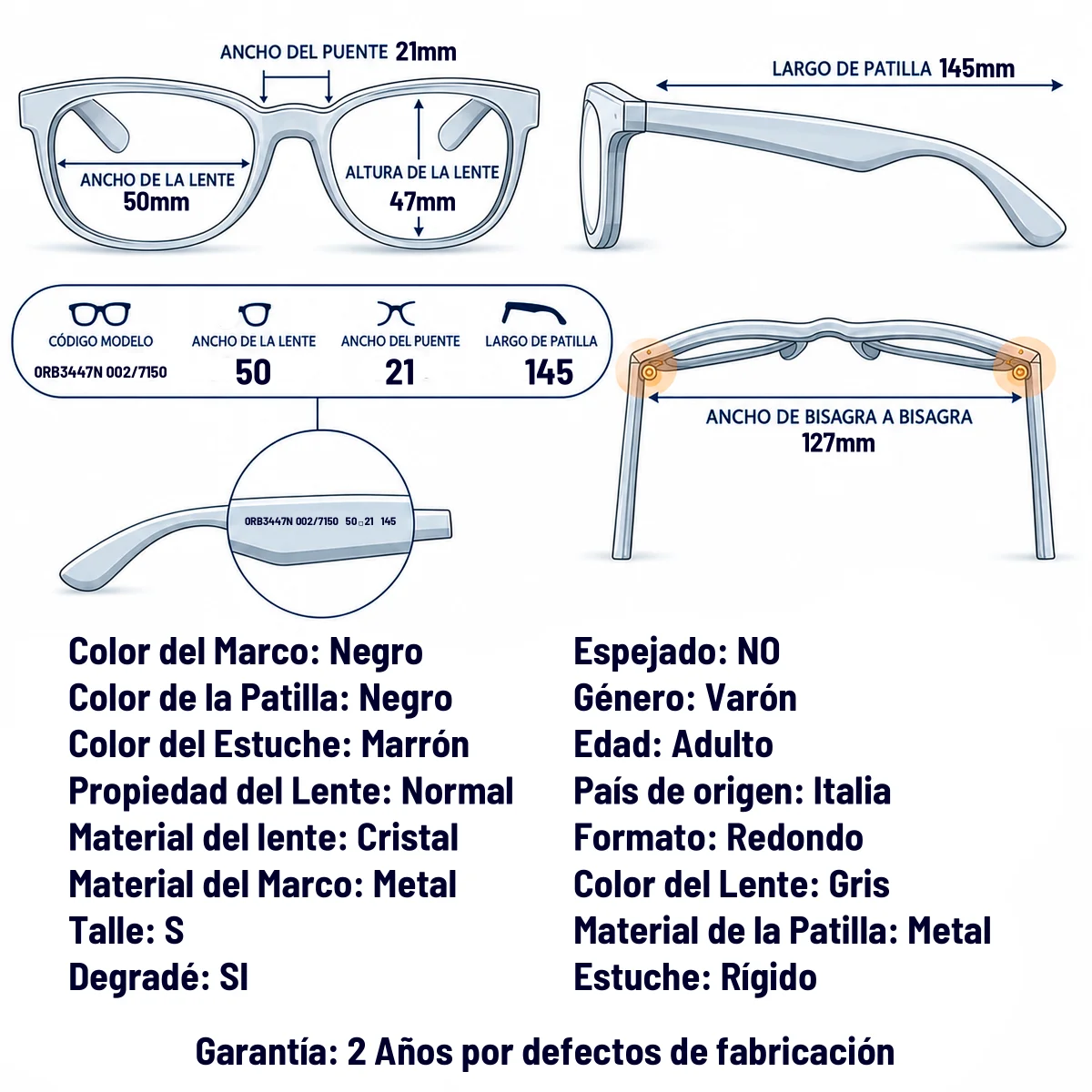 Ray-Ban 0RB3447N  002/71-50-S