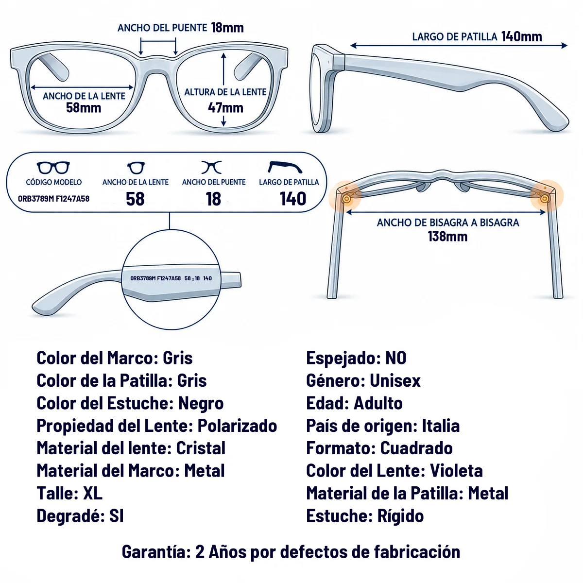 Ray-Ban RB3789M F1247A-58-XL