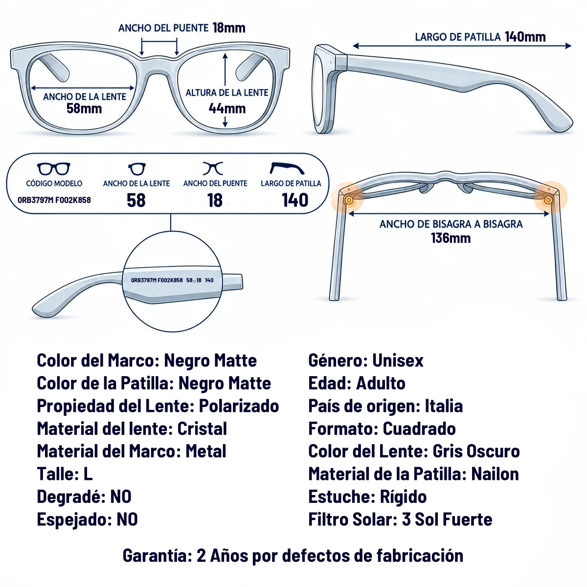 Ray-Ban RB3797M F002K8-58-L