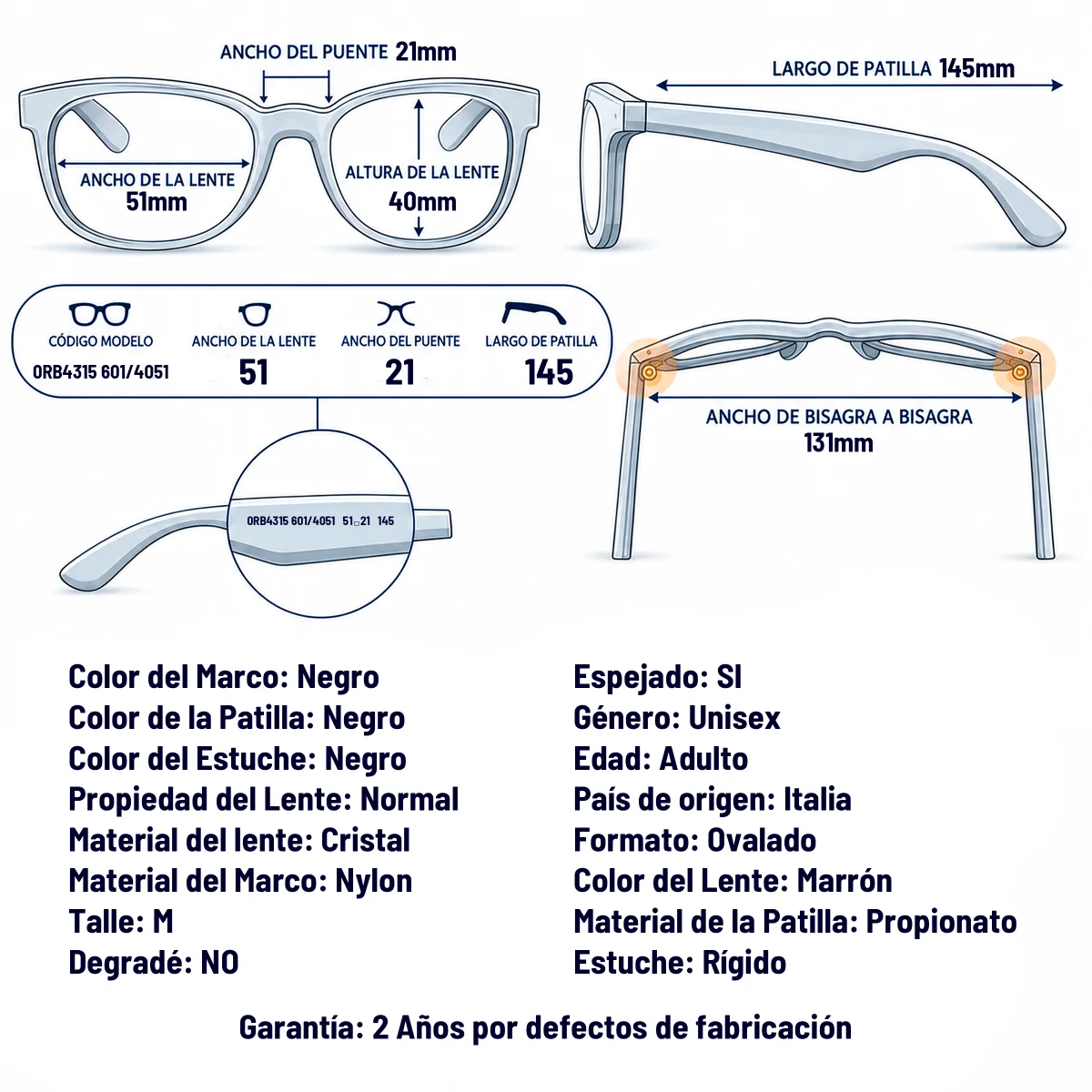 Ray-Ban Rb4315 601/40-51-M